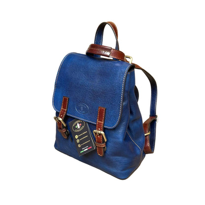 smart zaino compatto in pelle blue navy e marrone borsa a tracolla in cuoio made in italy cuoieria italiana