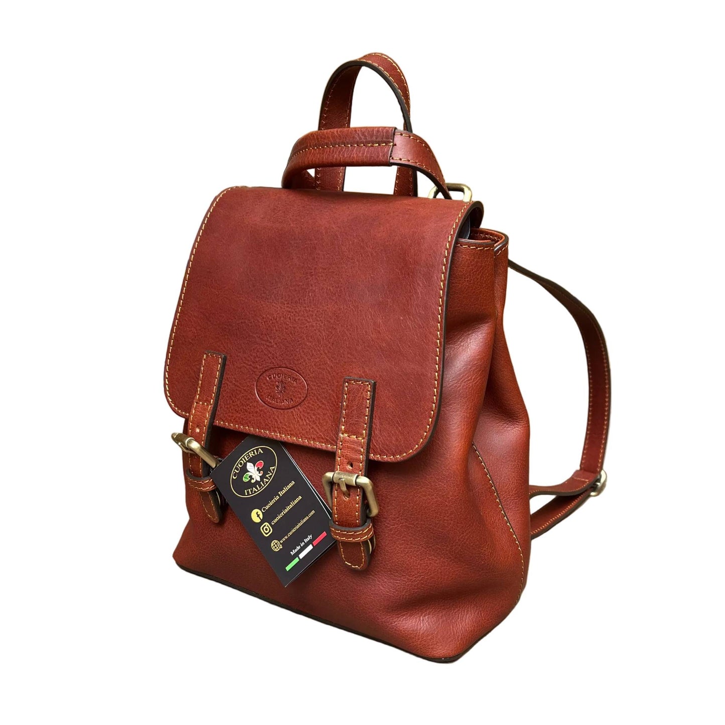 smart zaino compatto in pelle marrone borsa a tracolla in cuoio made in italy cuoieria italiana