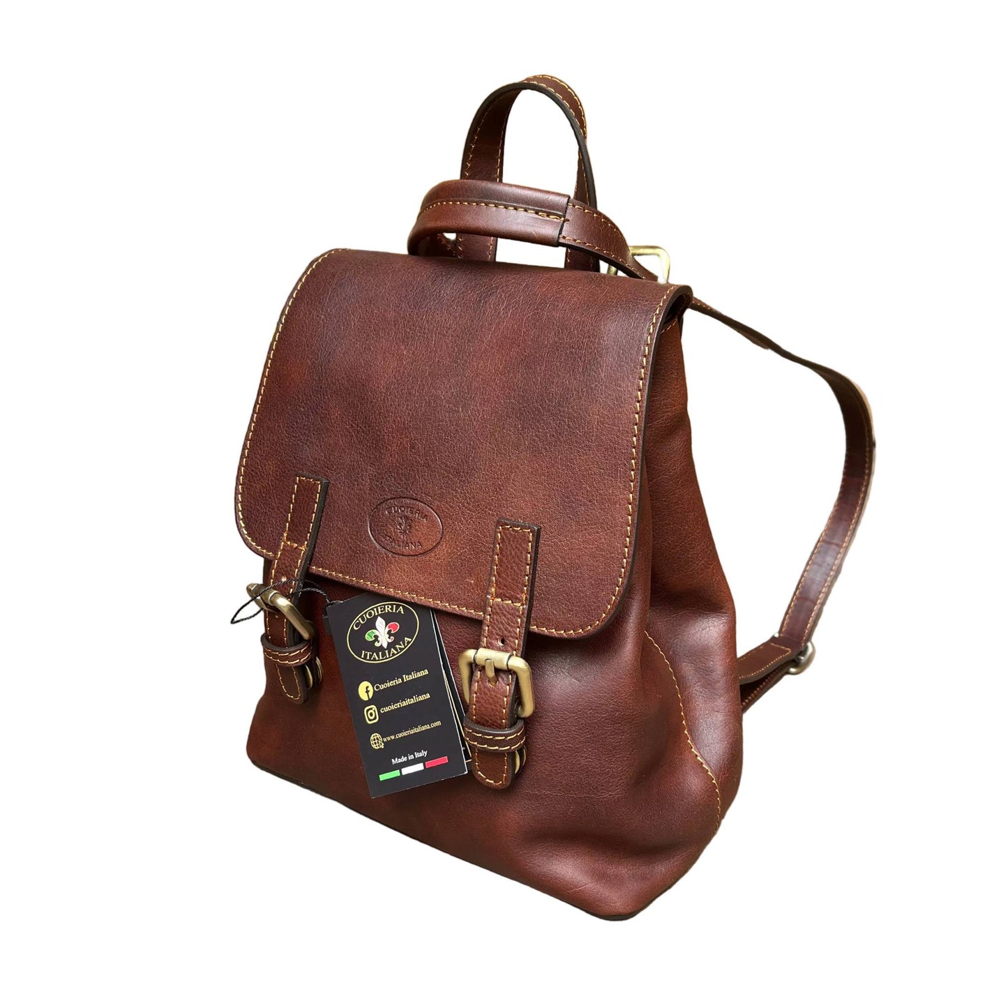 smart zaino compatto in pelle marrone testa di moro borsa a tracolla in cuoio made in italy cuoieria italiana