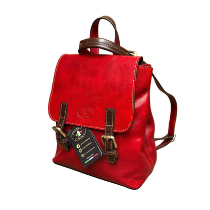 smart zaino compatto in pelle rosso e marrone borsa a tracolla in cuoio made in italy cuoieria italiana