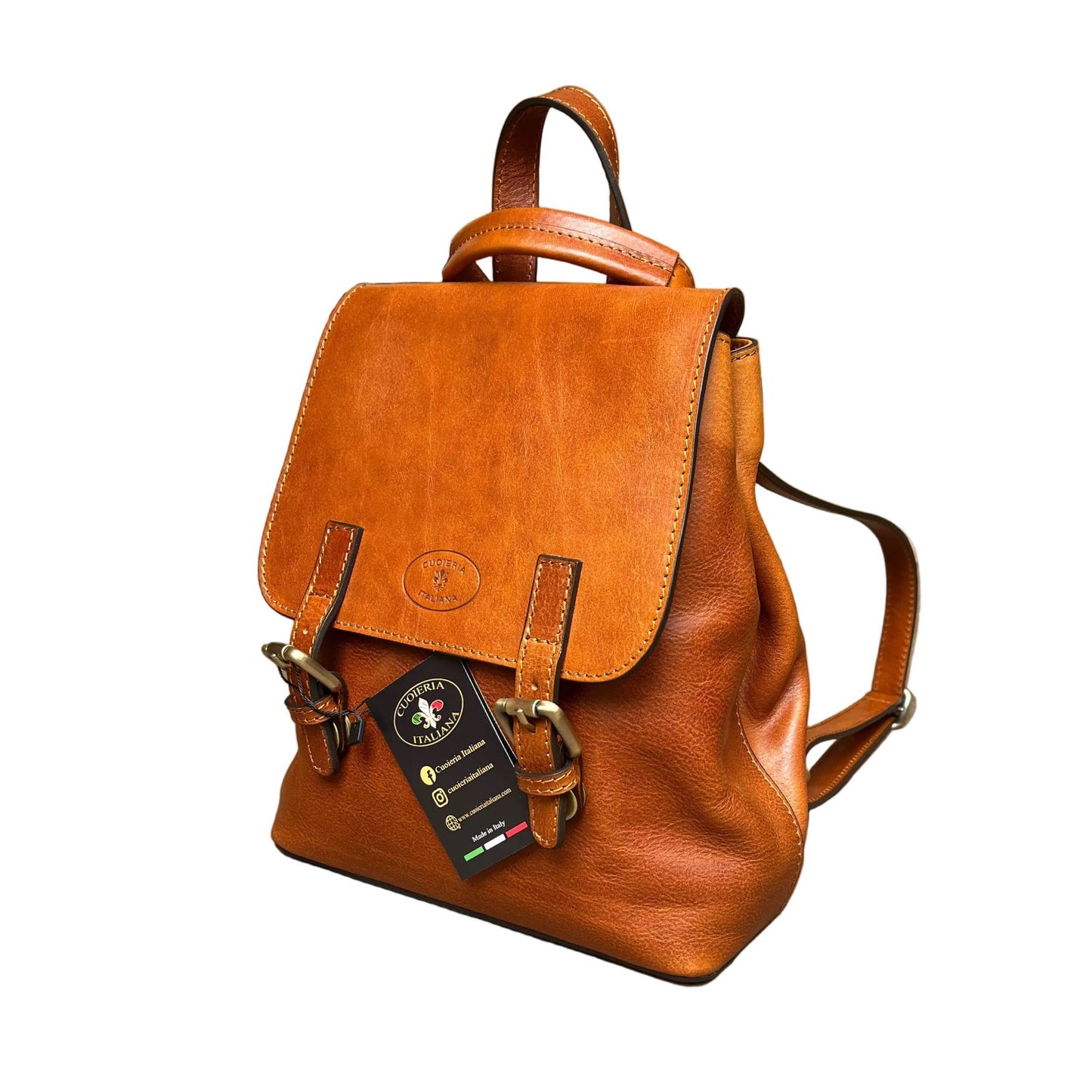 smart zaino compatto in pelle tinta cuoio naturale borsa a tracolla in cuoio made in italy cuoieria italiana