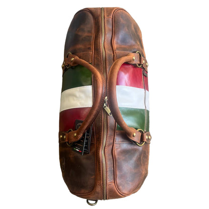 sopra borsone in cuoio invecchiato vintage bagaglio a mano in pelle artigianale made in italy cuoieria italiana