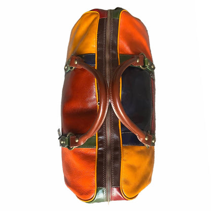 sopra borsone in pelle multicolor bagaglio a mano artigianale made in italy cuoieria italiana