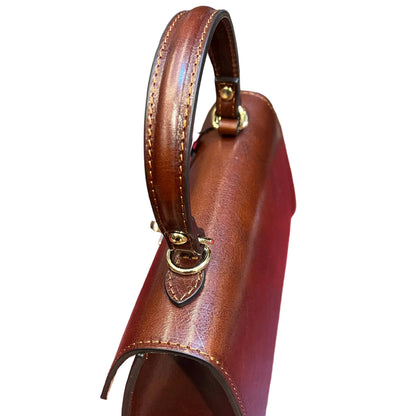 sopra e maniglia cometa borsa a tracolla in pelle marrone classico da donna borsa fatta a mano in cuoio made in italy cuoieria italiana