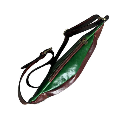 sopra mars marsupio in pelle verde e marrone accessorio artigianale unisex in cuoio made in italy cuoieria italiana
