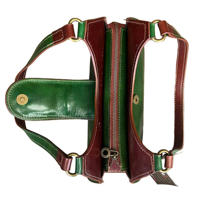 sopra mercury borsa verde e marrone a spalla in pelle da donna artigianale made in italy cuoieria italiana