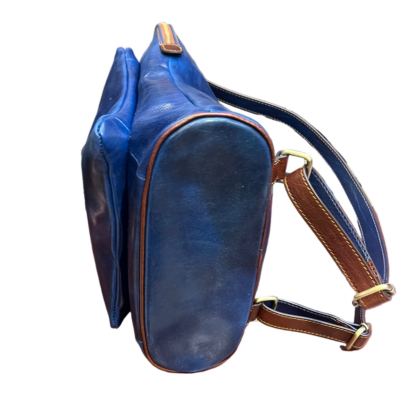 sotto Spartacus Zaino a tracolla in pelle blu porta PC Made in Italy Cuoieria Italiana