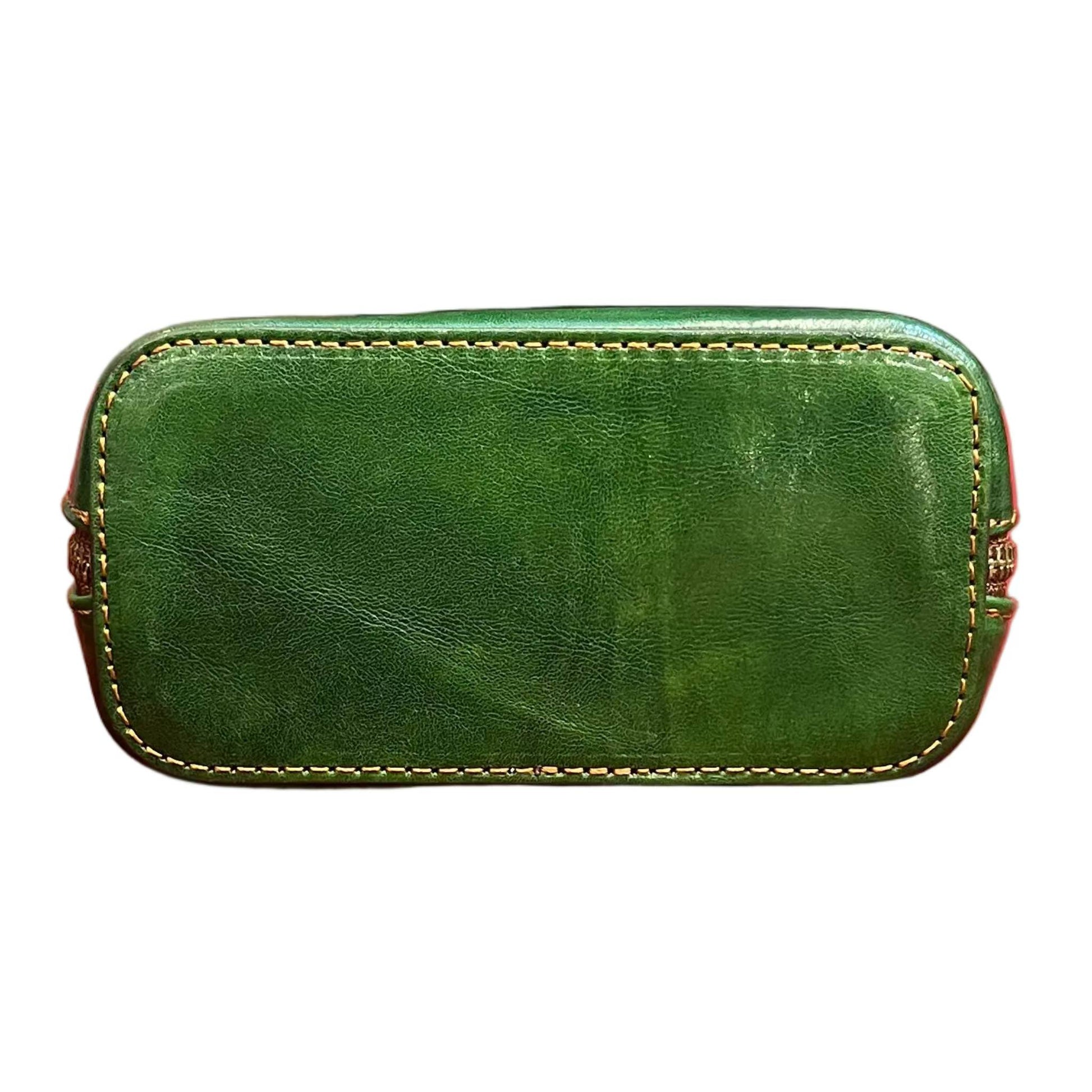sotto base ambrosia borsa a tracolla in pelle verde e marrone da donna fatta a mano in cuoio made in italy cuoieria italiana
