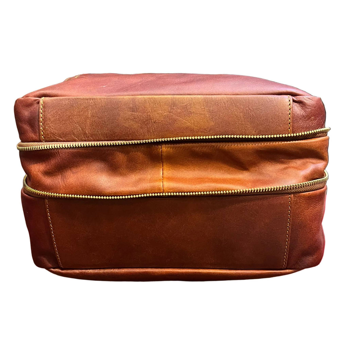 sotto base e cerniera espansione sagittarius zaino grande espandibile in pelle marrone mogano borsa in cuoio fatta a mano made in italy cuoieria italiana®