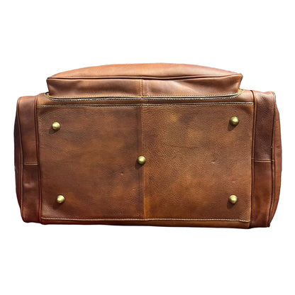 sotto base e piedini metallici gimnasio bagaglio a mano sportivo in cuoio borsa da viaggio borsone fatto a mano in pelle marrone classico made in italy cuoieria italiana®