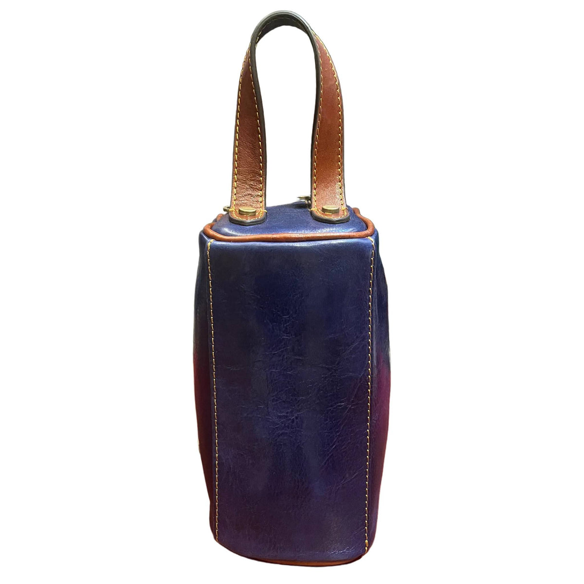 sotto base folgore pochette in pelle blue navy e marrone unisex fatto a mano in cuoio made in italy cuoieria italiana®