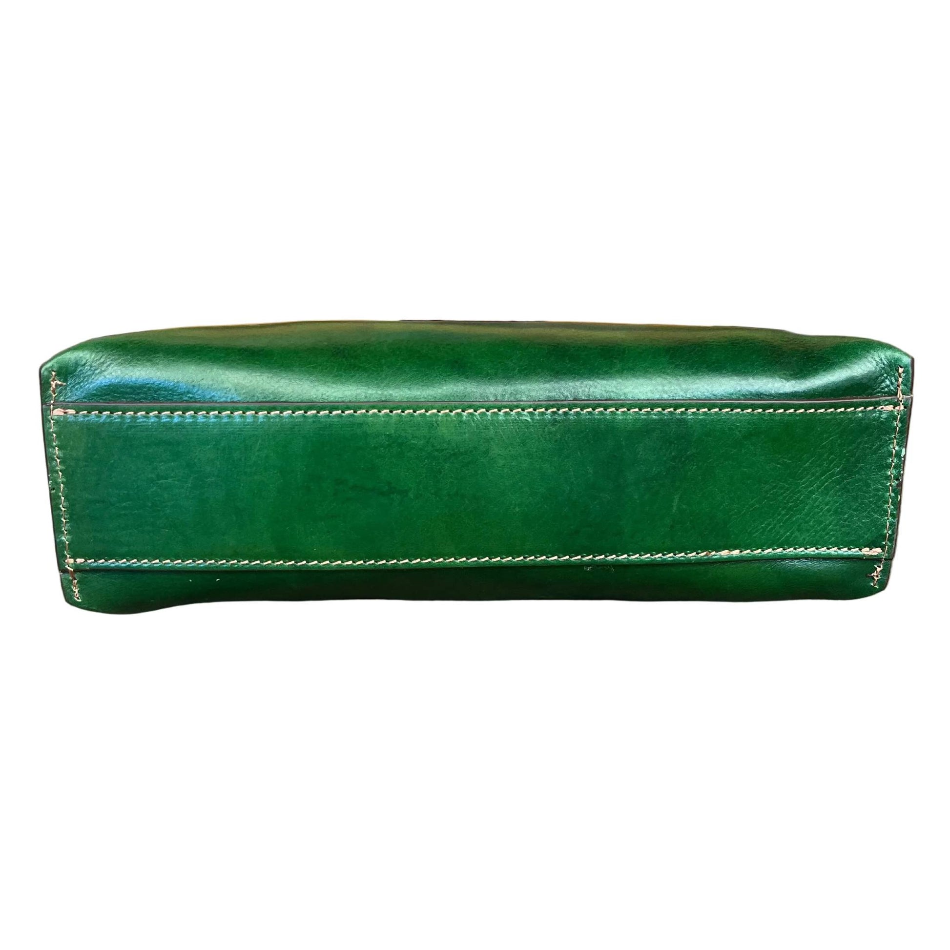 sotto base minerva borsa da donna borsa a spalla in pelle verde e marrone fatta a mano in cuoio made in italy cuoieria italiana