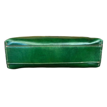 sotto base minerva borsa da donna borsa a spalla in pelle verde e marrone fatta a mano in cuoio made in italy cuoieria italiana