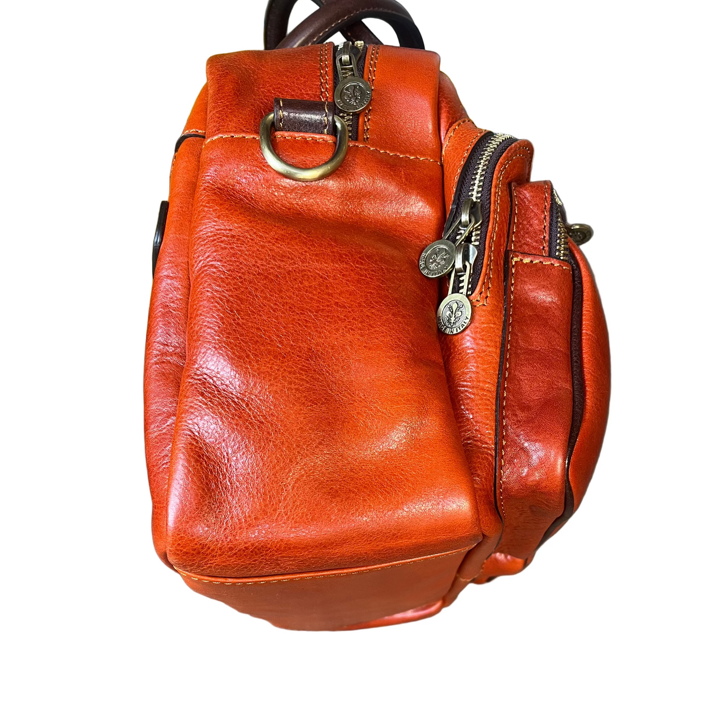 sotto base testuggine borsa cartella arancione da lavoro compatta in pelle artigianale made in italy cuoieria italiana