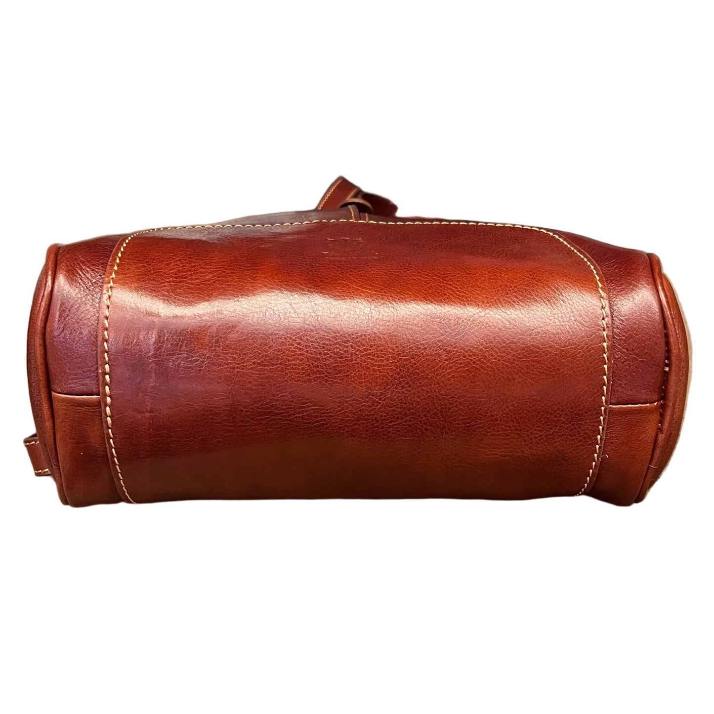 sotto e base foglia zaino compatto in pelle marrone borsa in cuoio fatta a mano made in italy cuoieria italiana ®