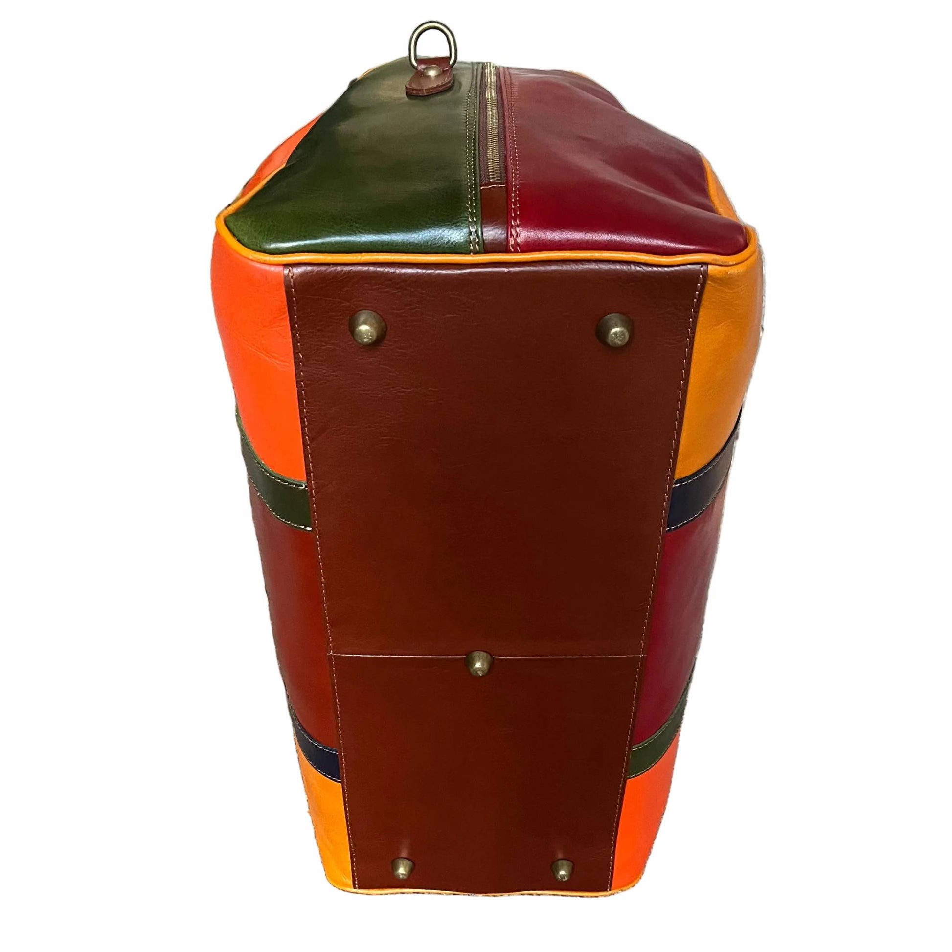 sotto e piedini borsone in pelle multicolor bagaglio a mano artigianale made in italy cuoieria italiana