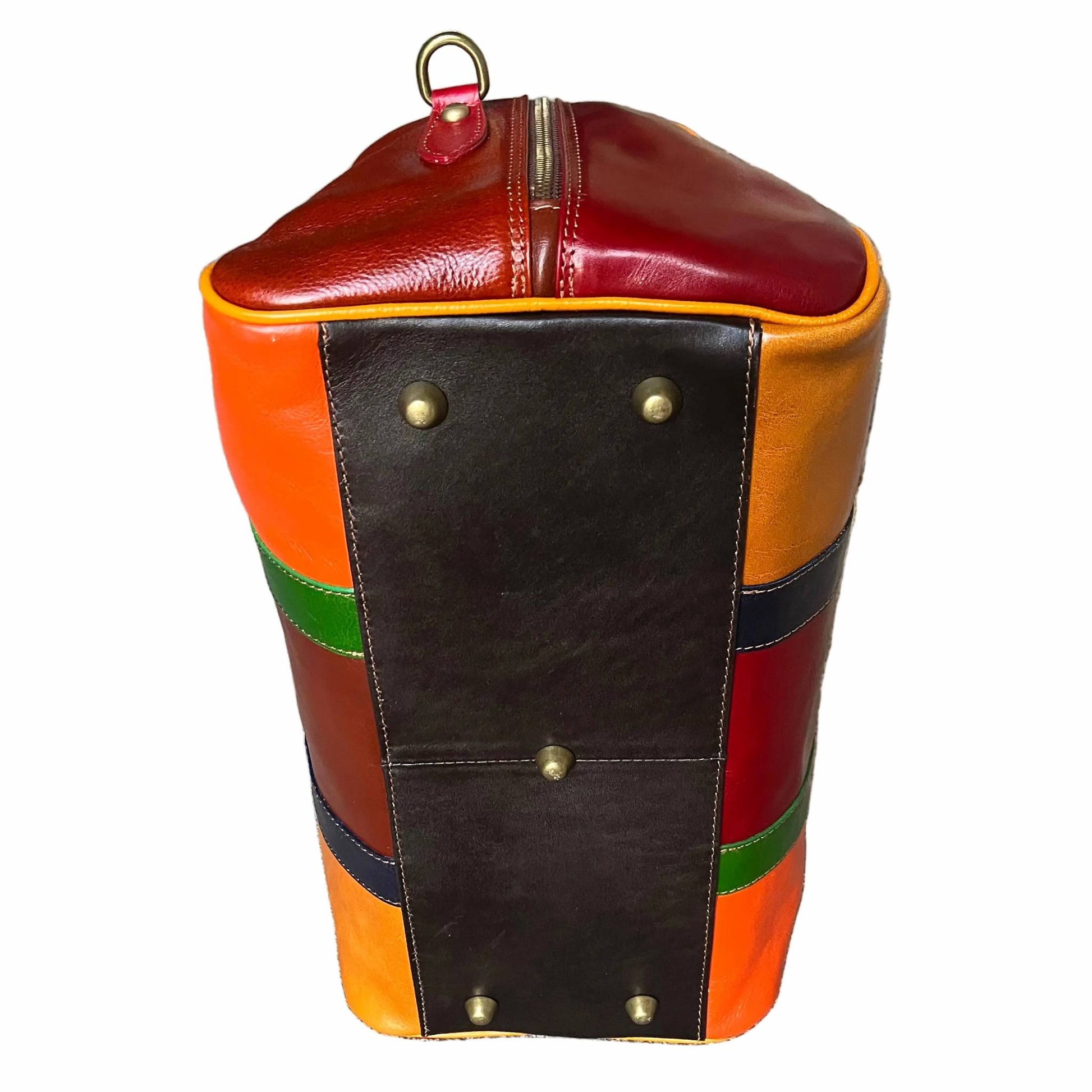 sotto e piedini borsone piccolo in pelle multicolor bagaglio a mano artigianale made in italy cuoieria italiana