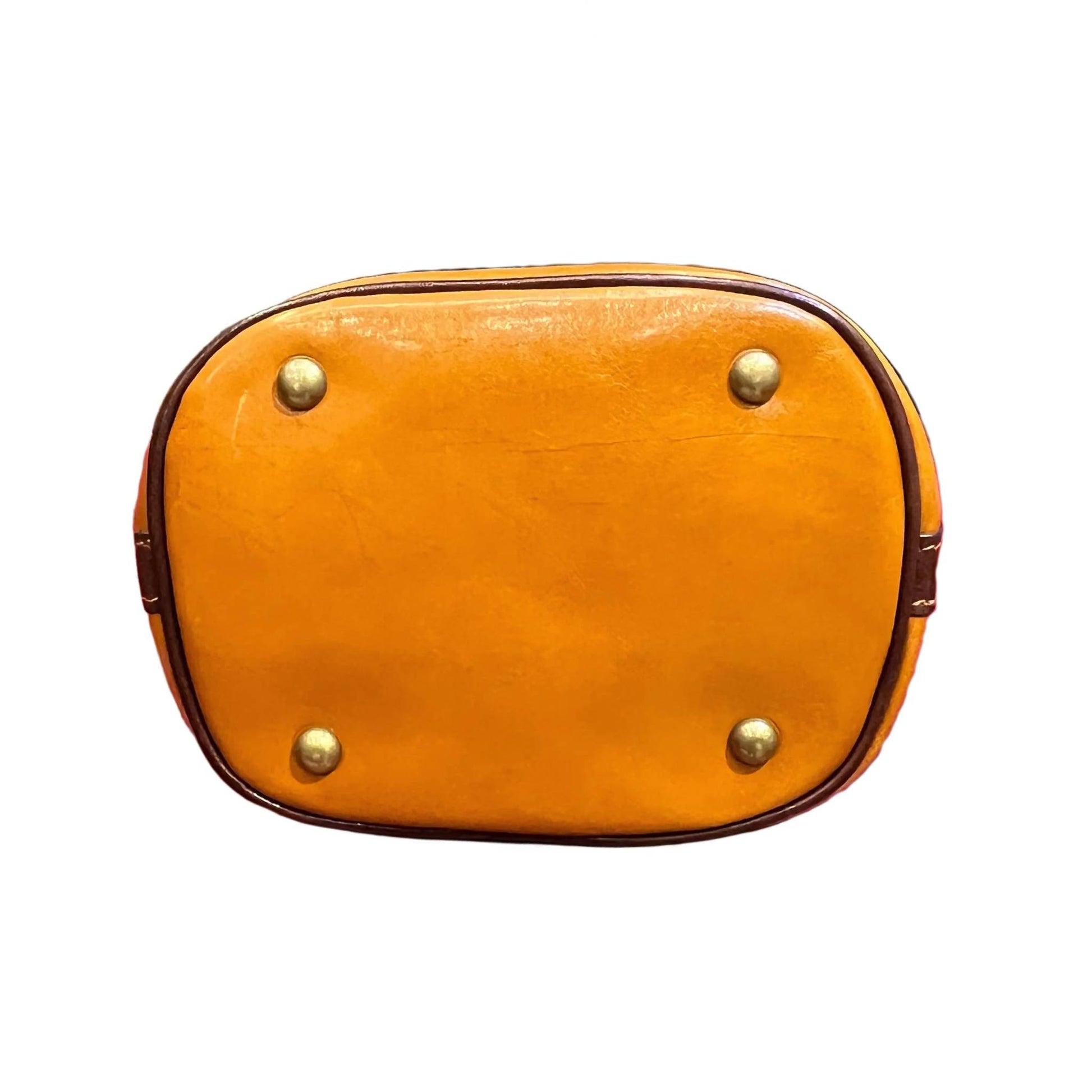 sotto e piedini secchiello grande in pelle giallo e marrone borsa a spalla made in italy cuoieria taliana