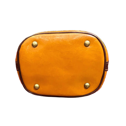 sotto e piedini secchiello grande in pelle giallo e marrone borsa a spalla made in italy cuoieria taliana