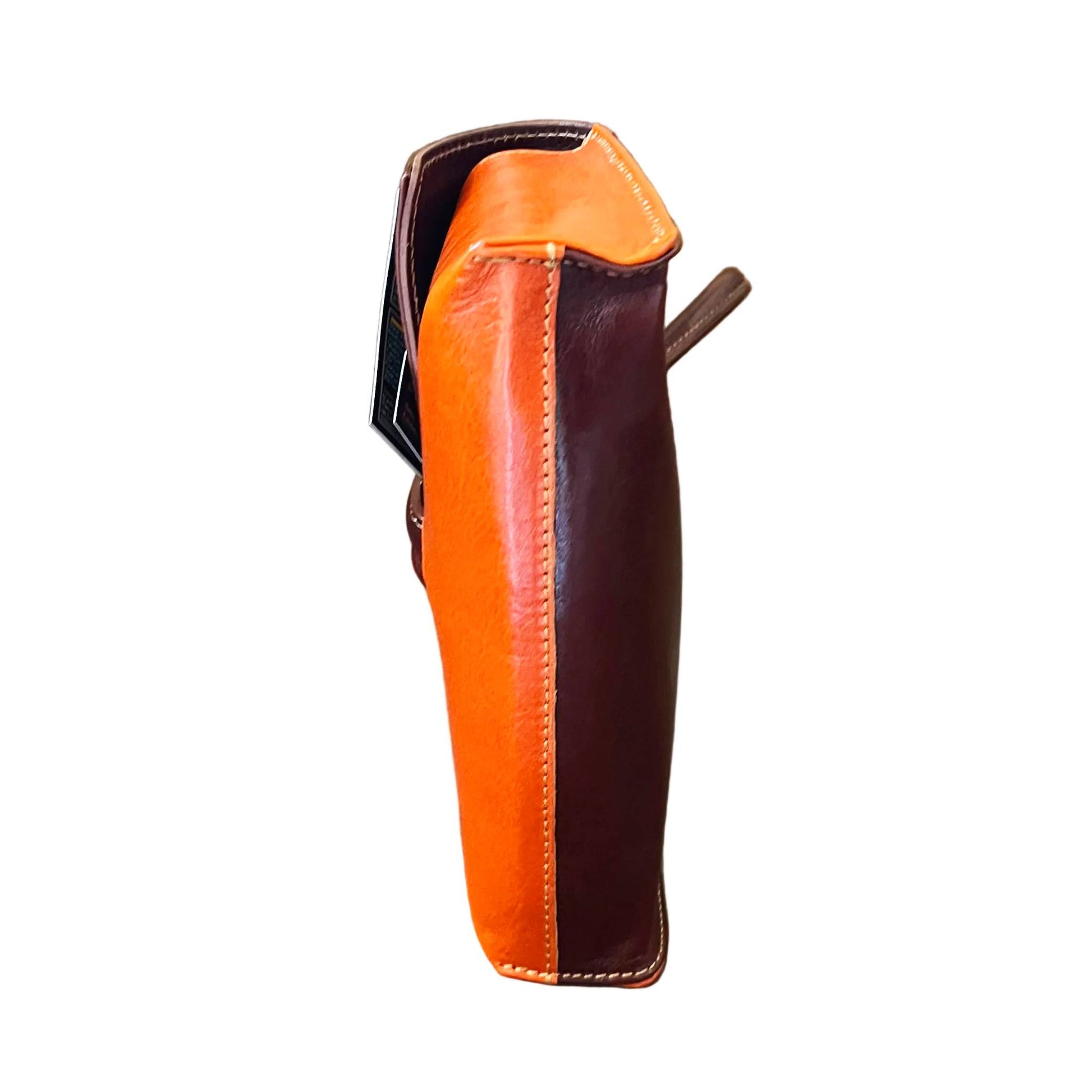 sotto fiocco pochette borsetta a tracolla in pelle arancione e marrone made in italy cuoieria italiana
