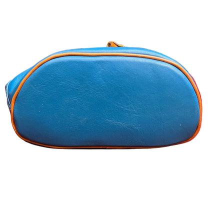 sotto zaino spallone da donna in vera pelle turchese e tinta cuoio naturale borsa fatta a mano in cuoio made in italy cuoieria italiana