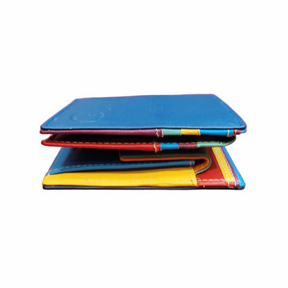 spessore portafoglio da uomo in pelle blu artigianale interno multicolor made in italy cuoieria italiana