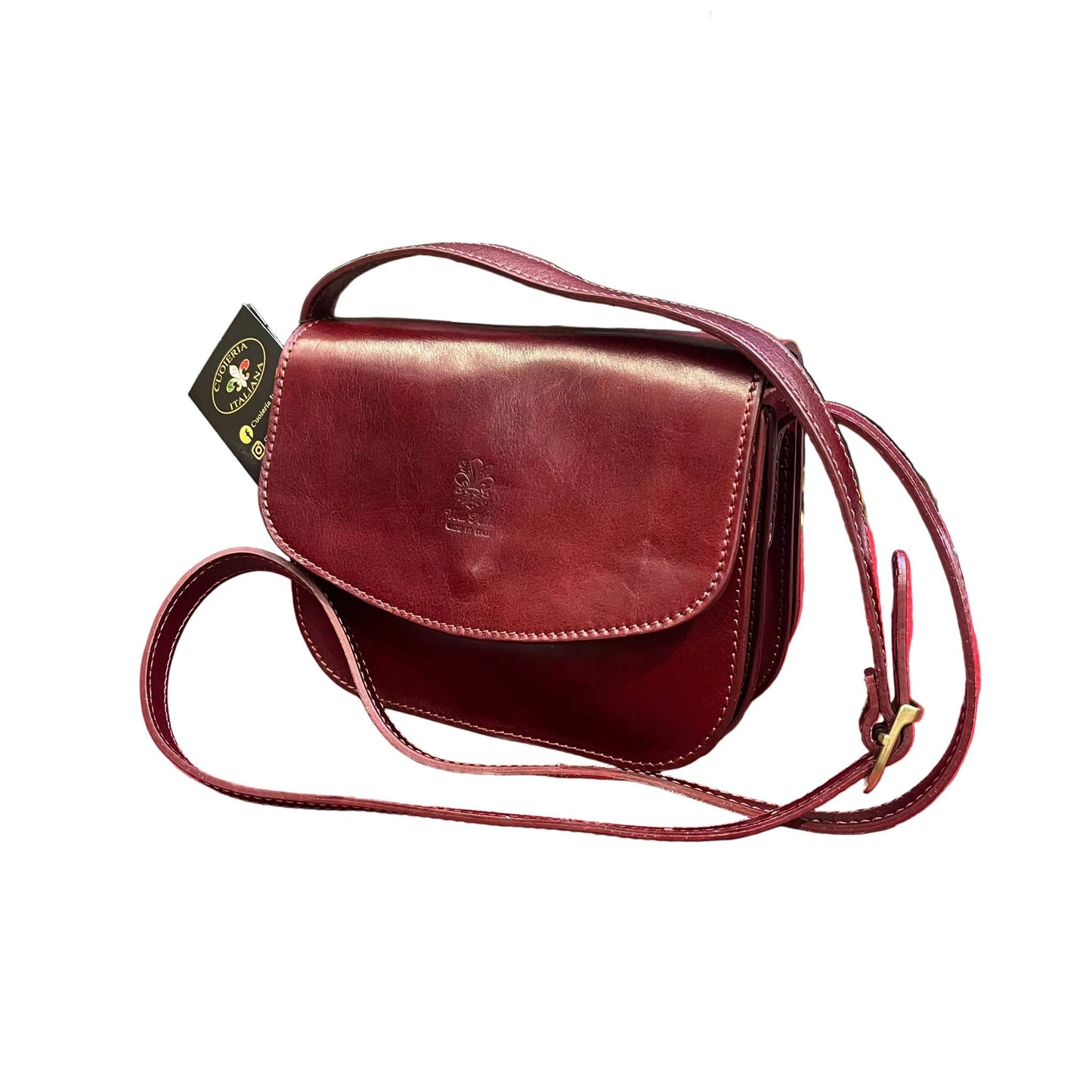 stella borsa postino a tracolla in pelle bordeaux da donna fatta a mano in cuoio made in italy cuoieria italiana