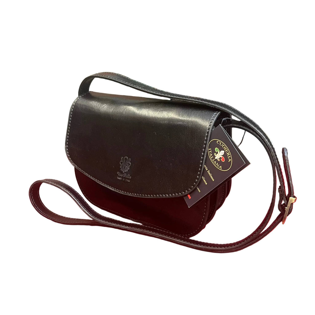 stella borsa postino a tracolla in pelle nera da donna fatta a mano in cuoio made in italy cuoieria italiana