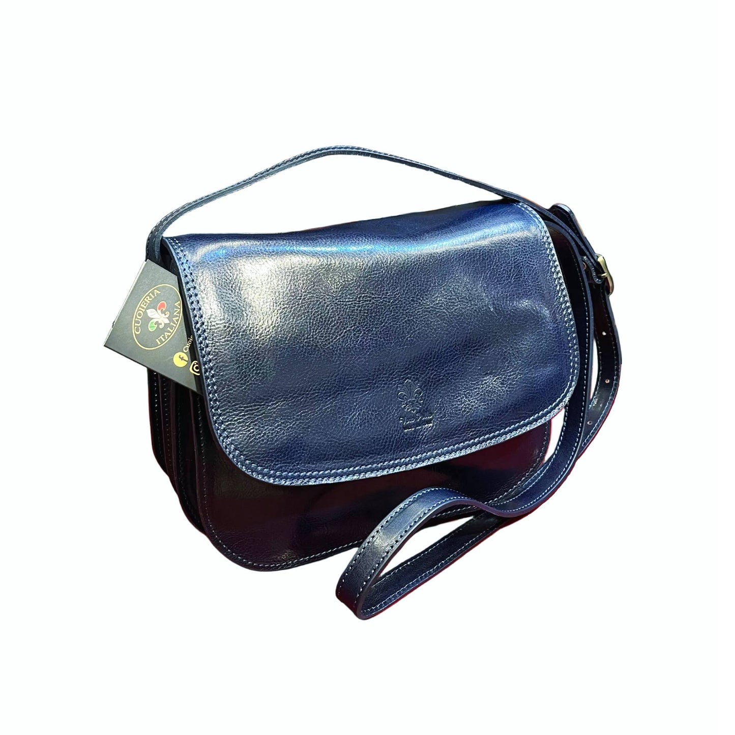 stella grande borsa postino a tracolla in pelle blu da donna made in italy cuoieria italiana