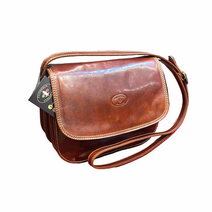 stella grande borsa postino a tracolla in pelle marrone classico da donna made in italy cuoieria italiana