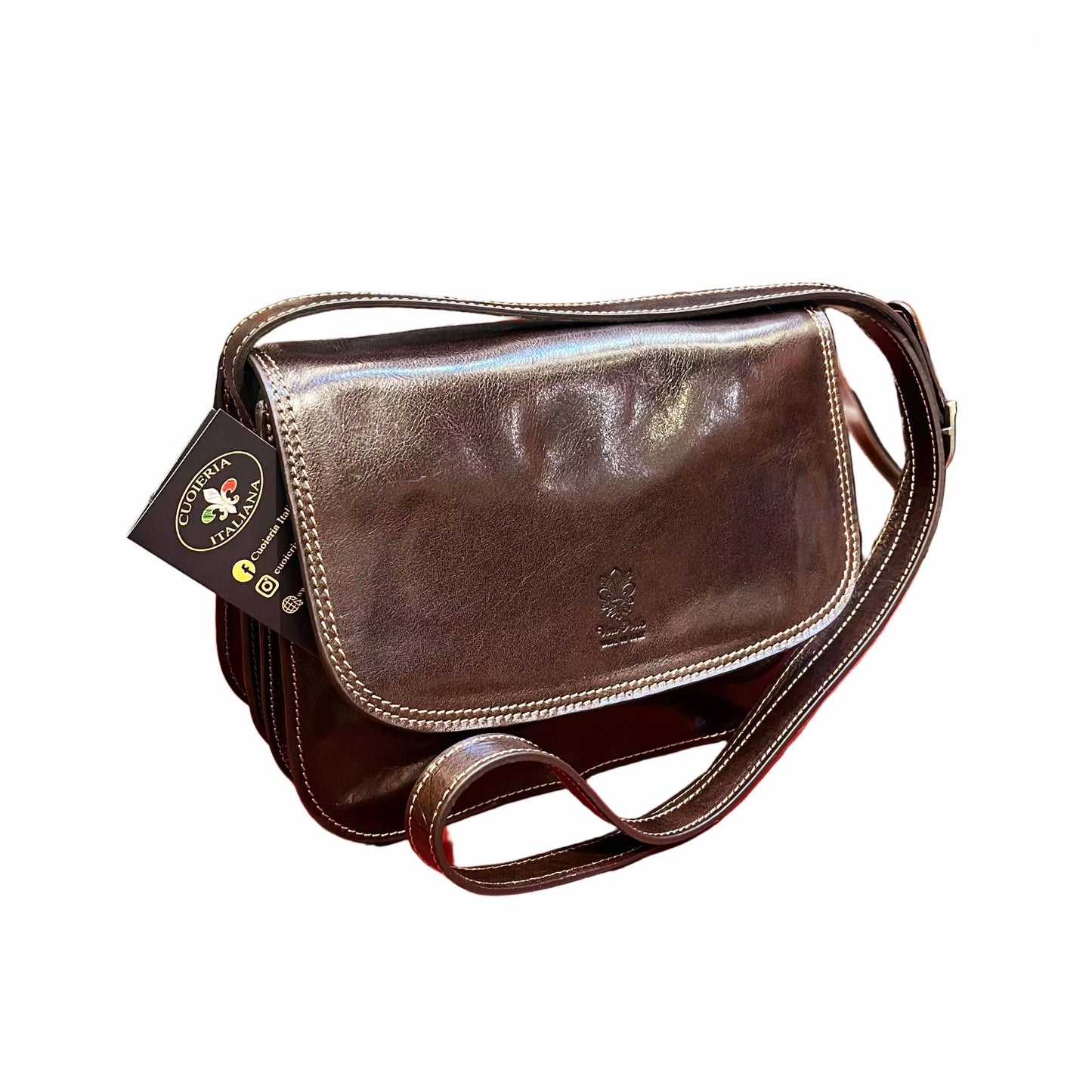 stella grande borsa postino a tracolla in pelle marrone testa di moro da donna made in italy cuoieria italiana