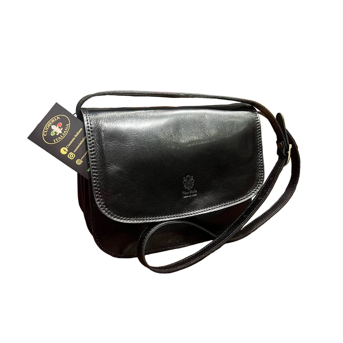stella grande borsa postino a tracolla in pelle nera da donna fatta a mano in cuoio made in italy cuoieria italiana