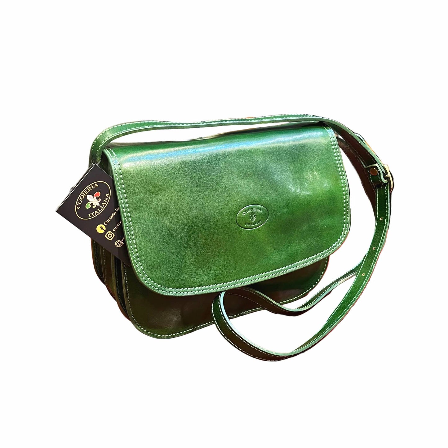 stella grande borsa postino a tracolla in pelle verde da donna made in italy cuoieria italiana