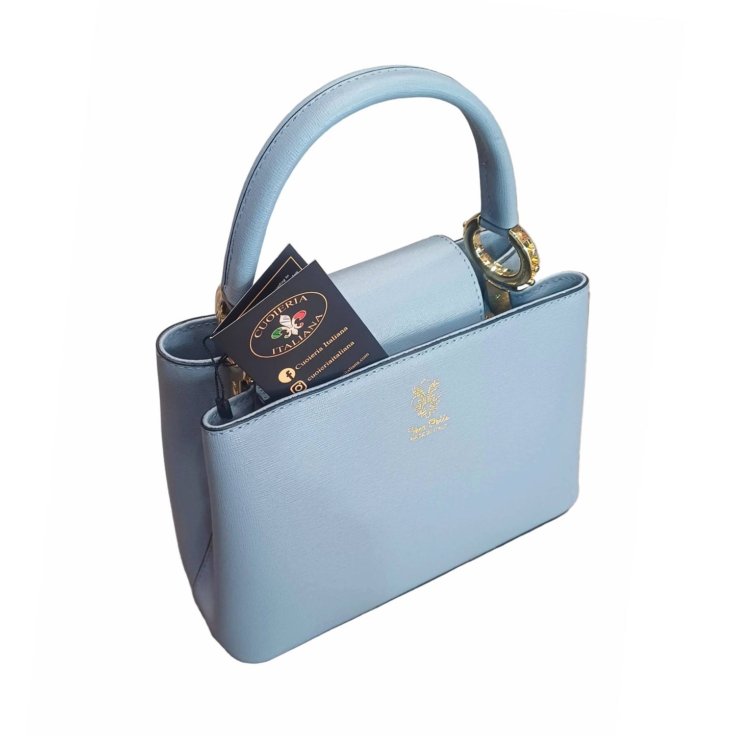 stellaris borsa a tracolla in pelle azzurra media da donna artigianale made in italy cuoieria italiana