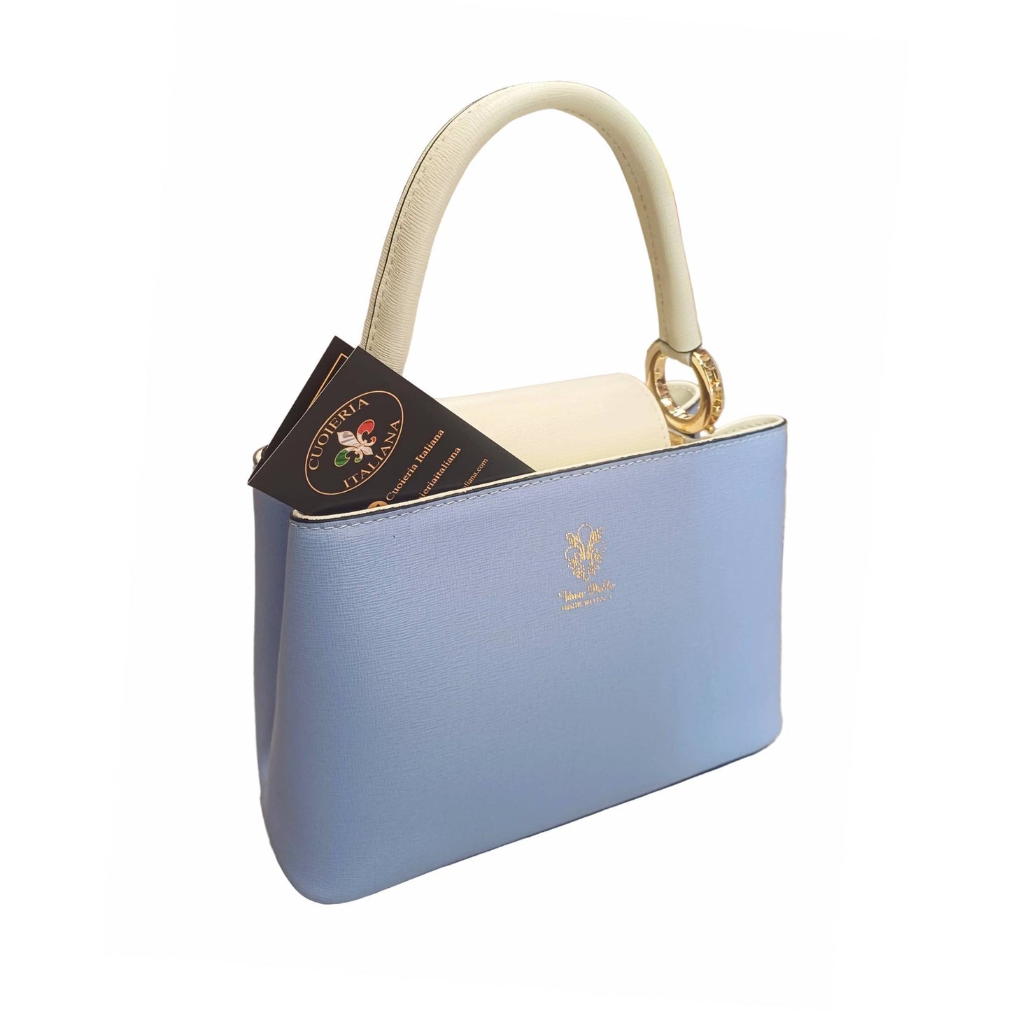 stellaris borsa a tracolla in pelle azzurro medio e panna media da donna artigianale made in italy cuoieria italiana