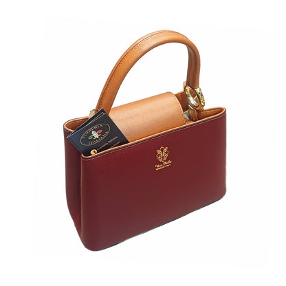stellaris borsa a tracolla in pelle bordeaux e marrone piccola da donna artigianale made in italy cuoieria italiana