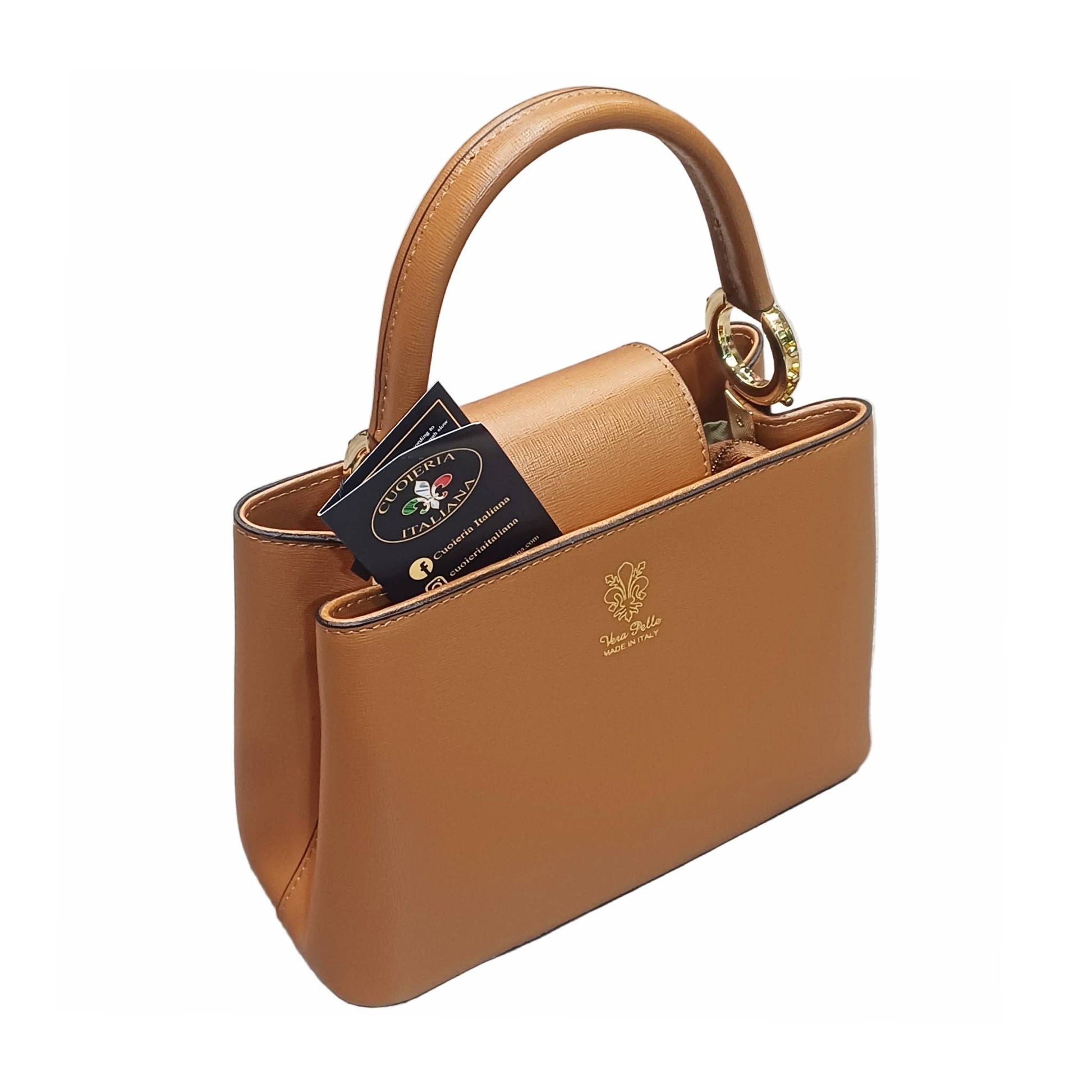 stellaris borsa a tracolla in pelle cammello piccola da donna artigianale made in italy cuoieria italiana
