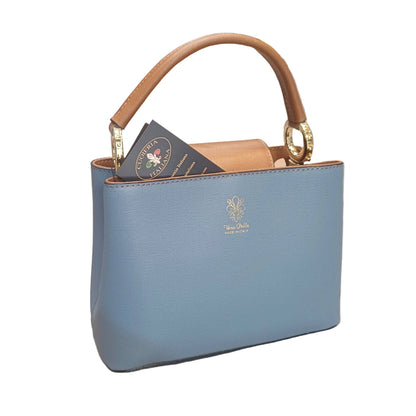 stellaris borsa a tracolla in pelle celeste e cuoio grande da donna artigianale made in italy cuoieria italiana