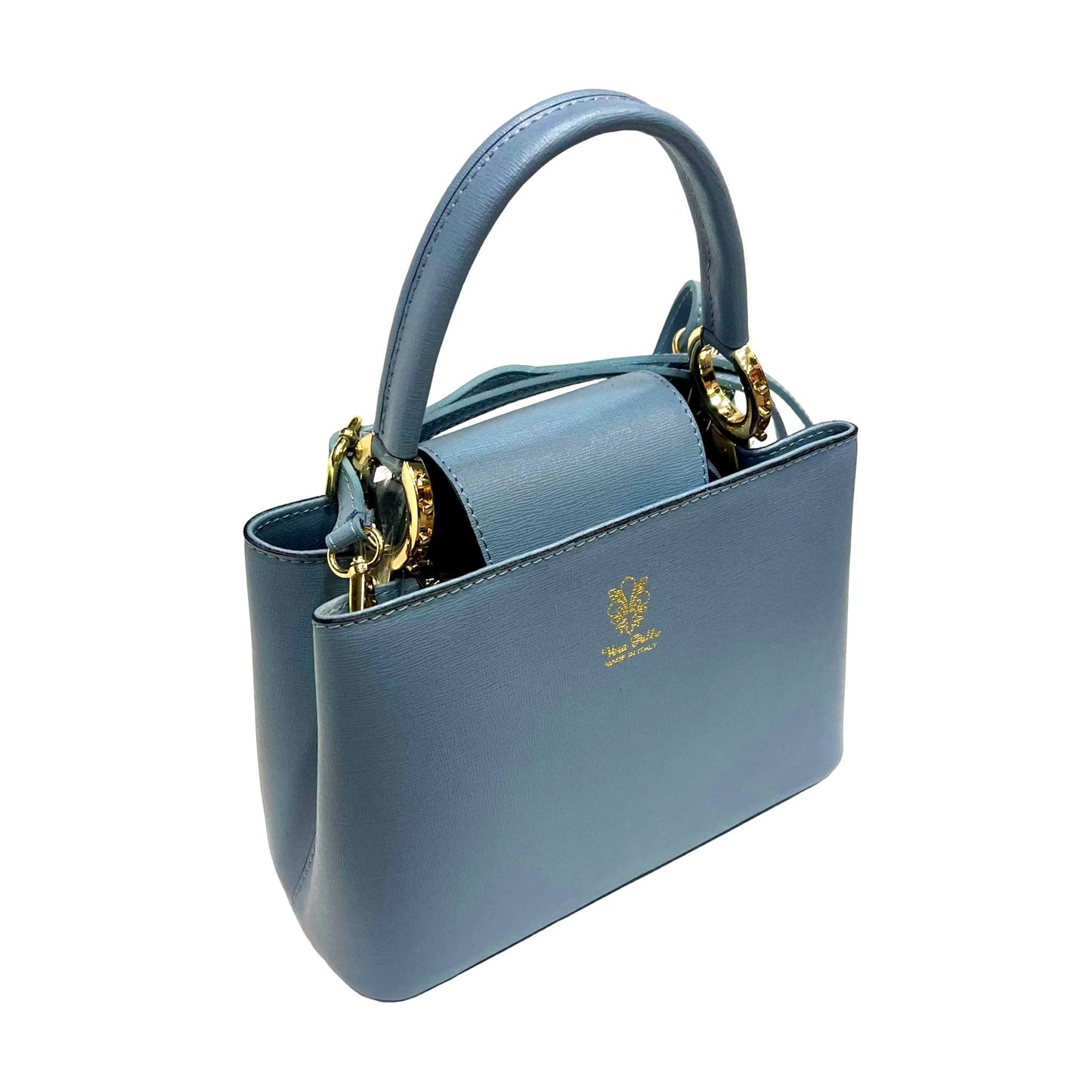 stellaris borsa a tracolla in pelle celeste scuro grande da donna artigianale made in italy cuoieria italiana