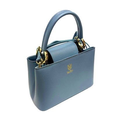 stellaris borsa a tracolla in pelle celeste scuro grande da donna artigianale made in italy cuoieria italiana