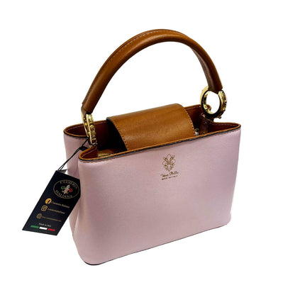 stellaris borsa a tracolla in pelle cipria e marrone grande da donna artigianale made in italy cuoieria italiana