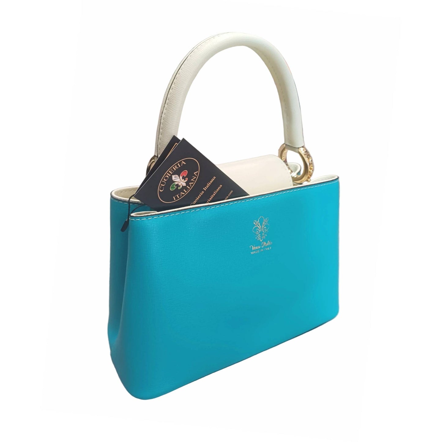 stellaris borsa a tracolla in pelle cobalto e panna grande da donna artigianale made in italy cuoieria italiana