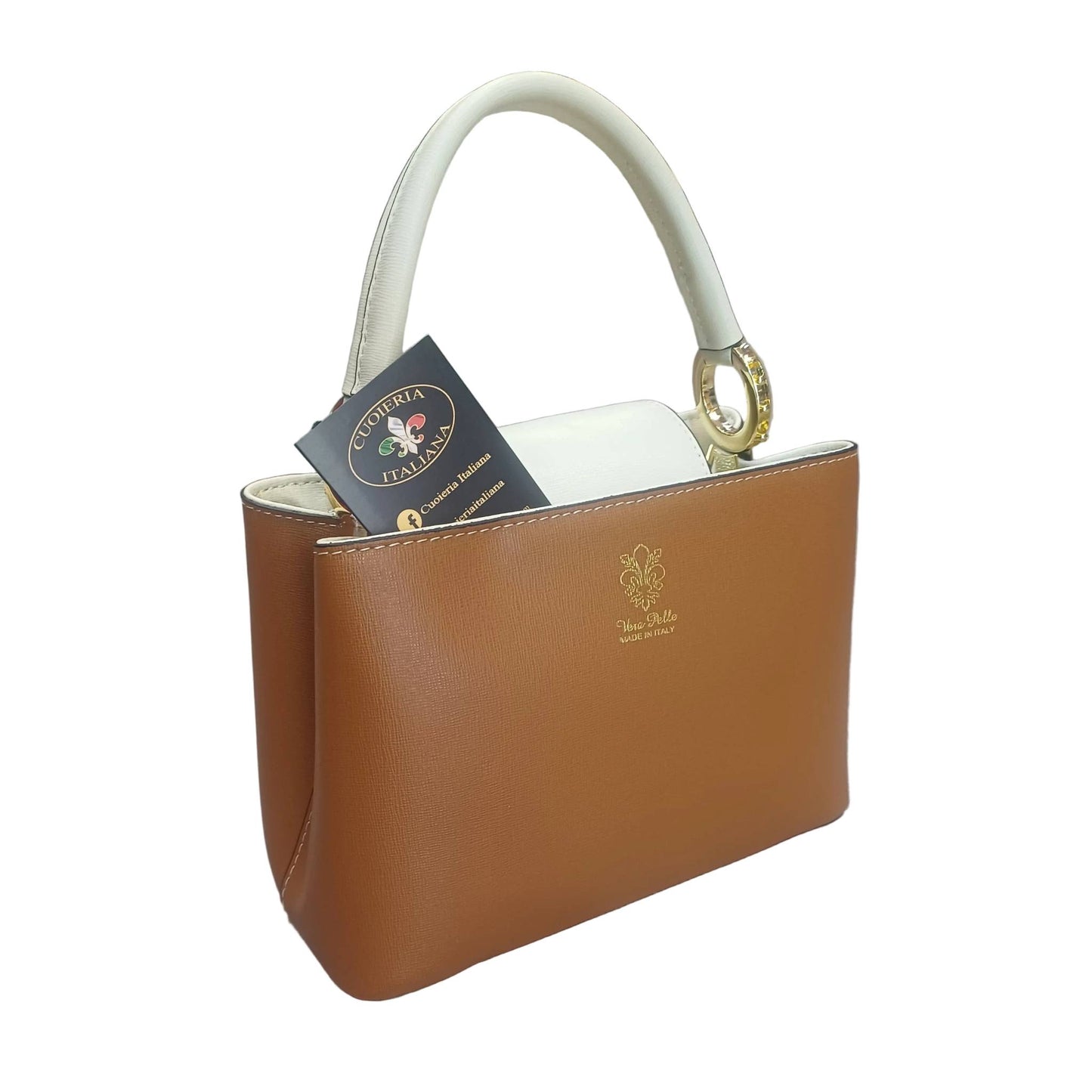 stellaris borsa a tracolla in pelle cuoio e panna media da donna artigianale made in italy cuoieria italiana