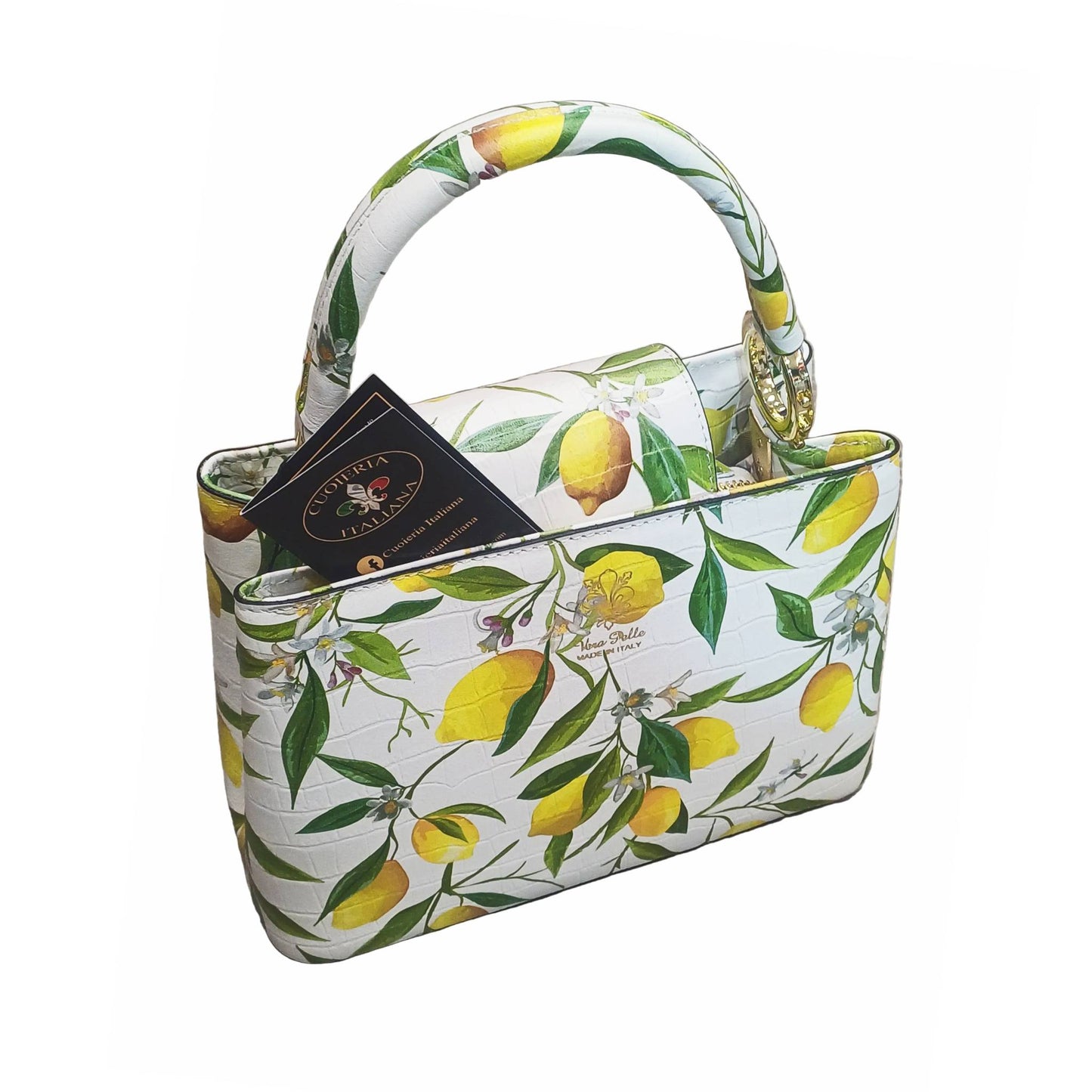 stellaris borsa a tracolla in pelle fantasia a limoni media da donna artigianale made in italy cuoieria italiana