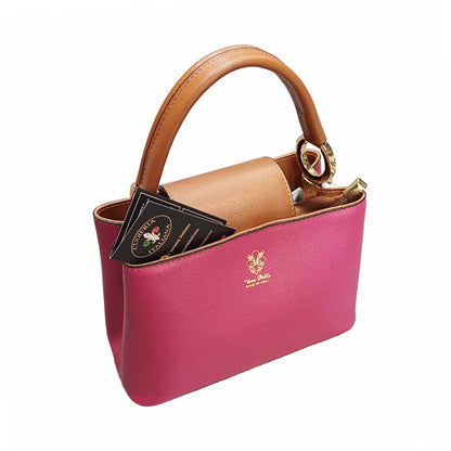 stellaris borsa a tracolla in pelle fucsia e marrone grande da donna artigianale made in italy cuoieria italiana
