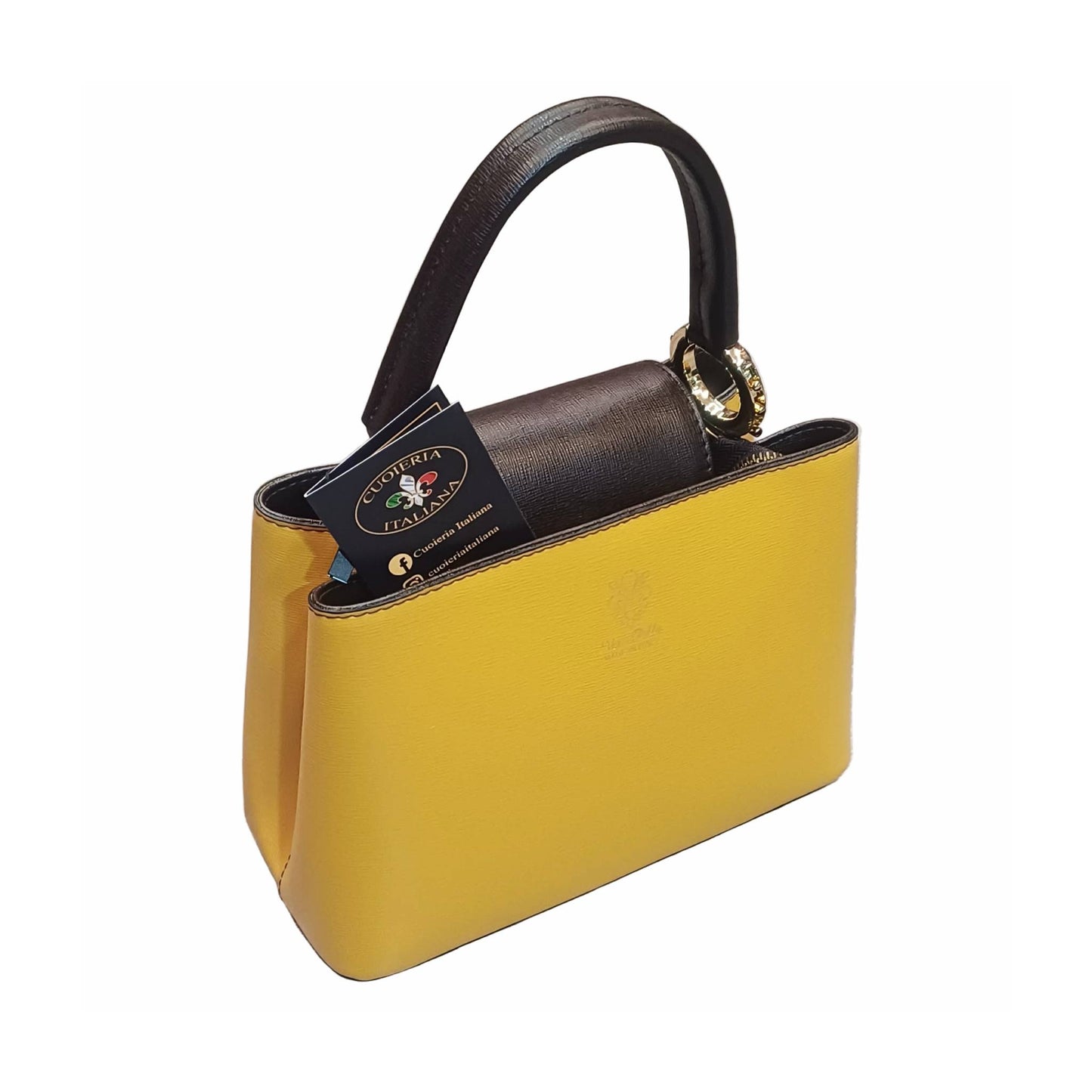 stellaris borsa a tracolla in pelle gialla e testa di moro grande da donna artigianale made in italy cuoieria italiana