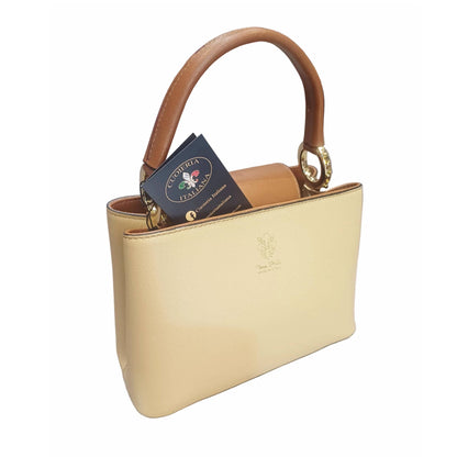stellaris borsa a tracolla in pelle giallo chiaro e cuoio media da donna artigianale made in italy cuoieria italiana