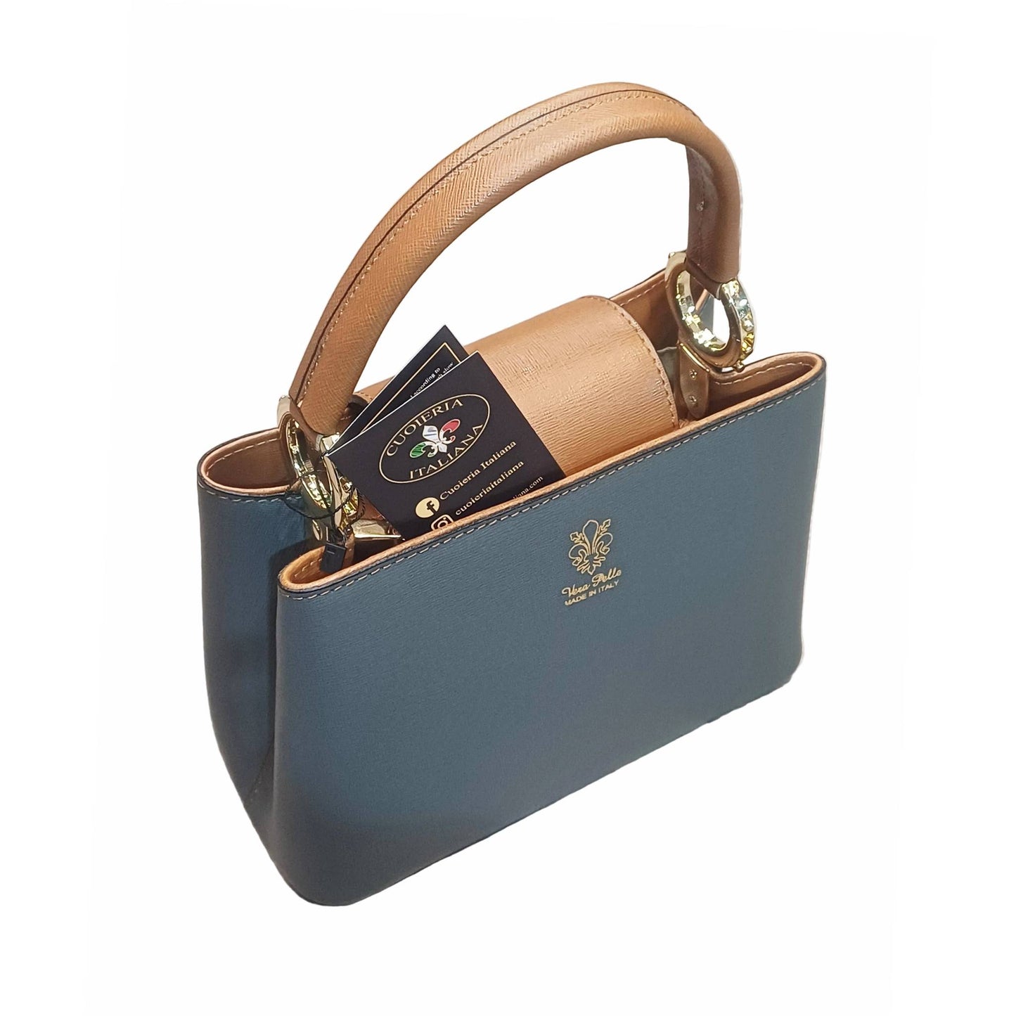 stellaris borsa a tracolla in pelle grigio e marrone media da donna artigianale made in italy cuoieria italiana