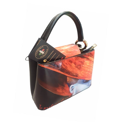 stellaris borsa a tracolla in pelle nera con ritratto grande da donna artigianale made in italy cuoieria italiana