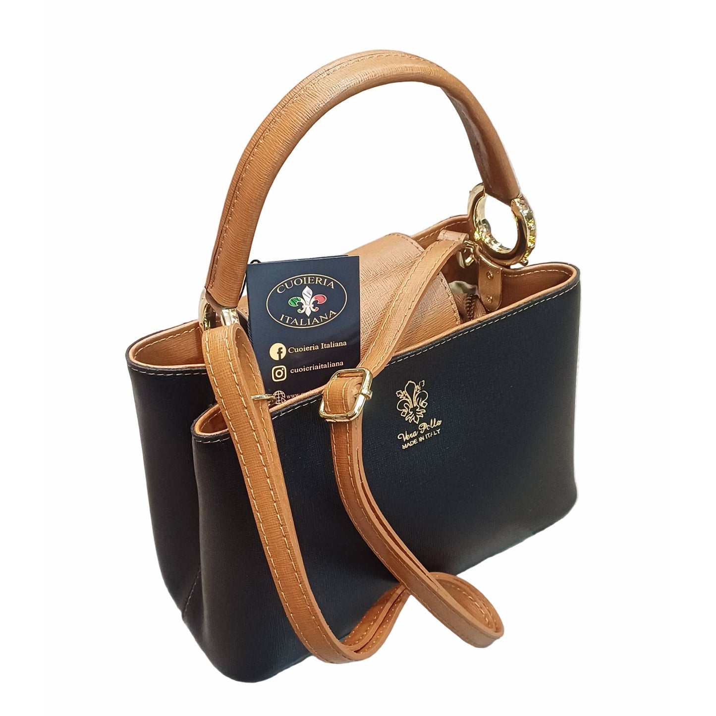 stellaris borsa a tracolla in pelle nera e cuoio con tracolla da donna artigianale made in italy cuoieria italiana